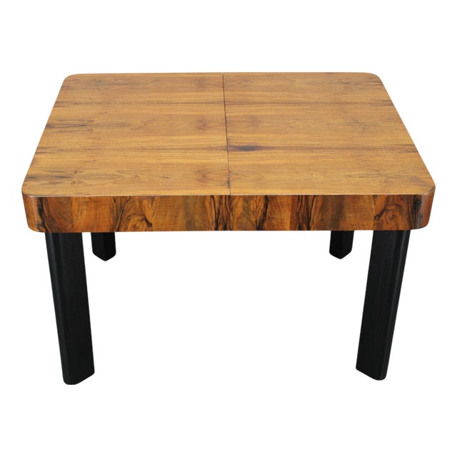 Art Deco Extendable Dining Table in Walnut, Former Czechoslovakia, 1930s For Sale