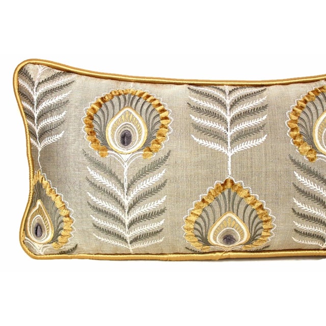 1990s Jane Churchill Embroidered Peacock Lumbar Pillow For Sale - Image 5 of 13
