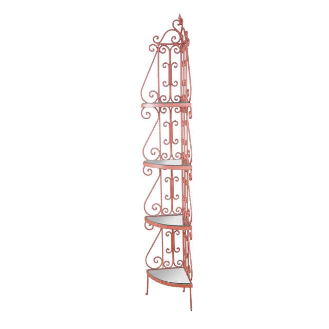 French Provincial Vintage French Style Red Scrolled Wrought Iron Four-Tier Corner Etagere Stand For Sale - Image 3 of 18