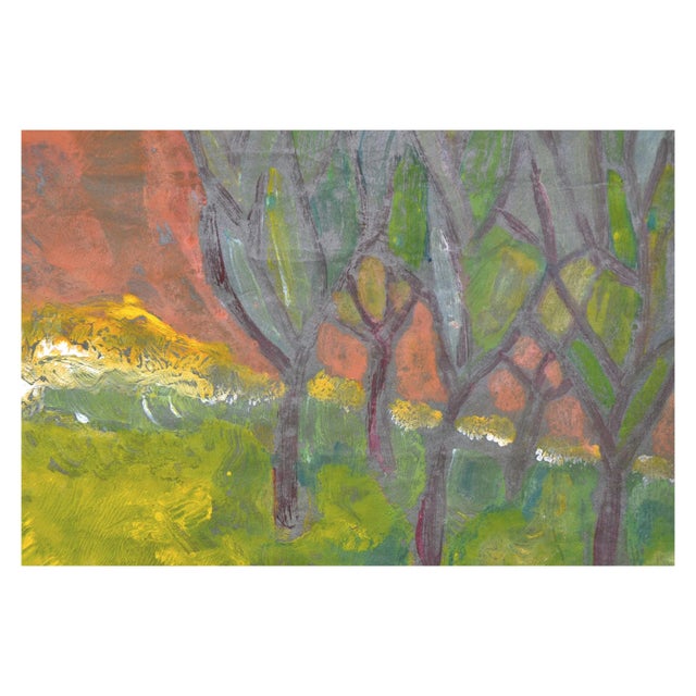 Modern Mid 20th Century "Edge of the Forest" Landscape Gouache Painting by Fritz Blumenthal, Framed For Sale - Image 3 of 6