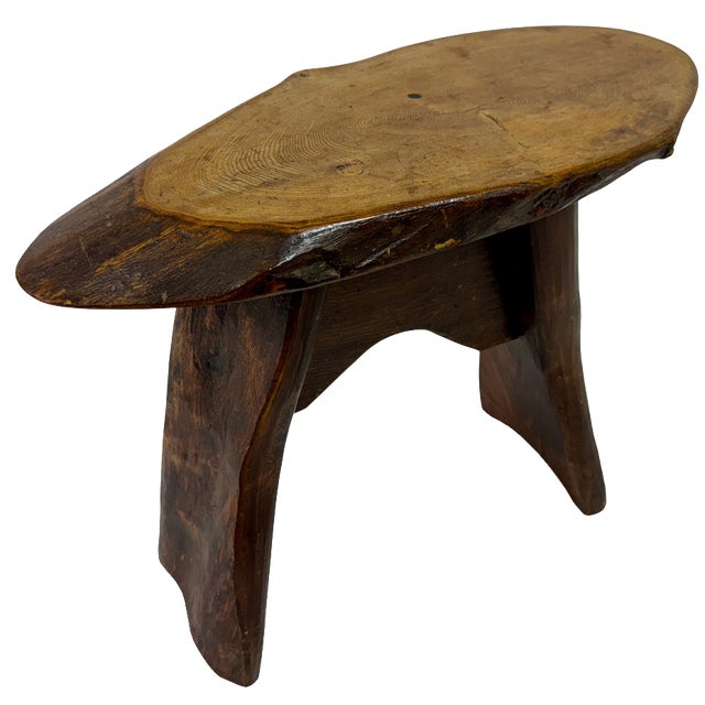 Mid-Century Rustic Wooden Slab Stool, 1960s For Sale