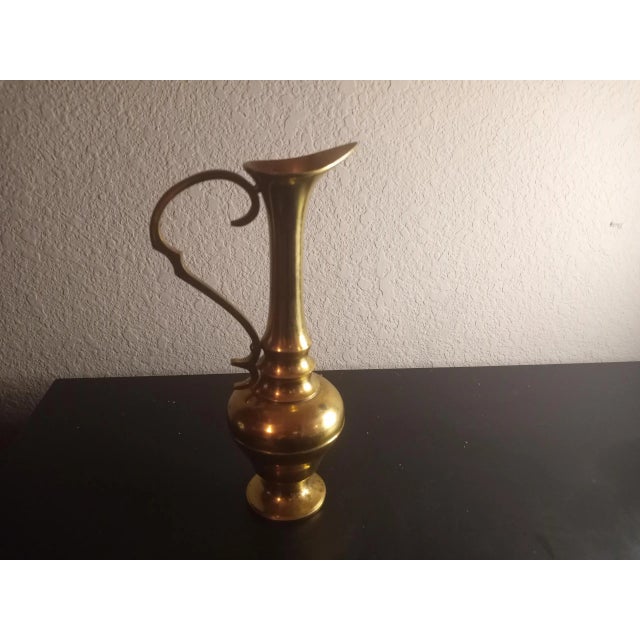 Vintage Brass Pitcher Vase For Sale - Image 4 of 5