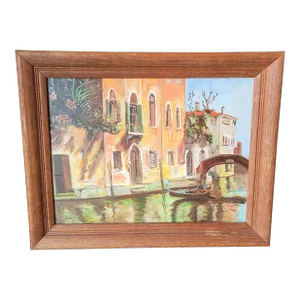 Vintage 70's Canal in Venice Framed Oil Painting Signed Dated