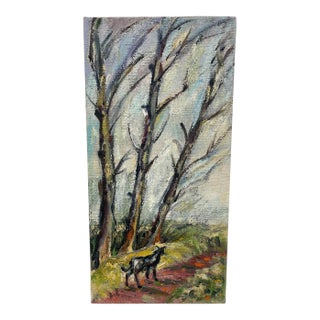 Vintage Landscape Oil Painting on Burlap, Mid-Century Modern Art For Sale
