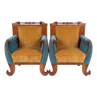 Biedermeier Armchairs with Velvet Upholstery, Set of 2 For Sale