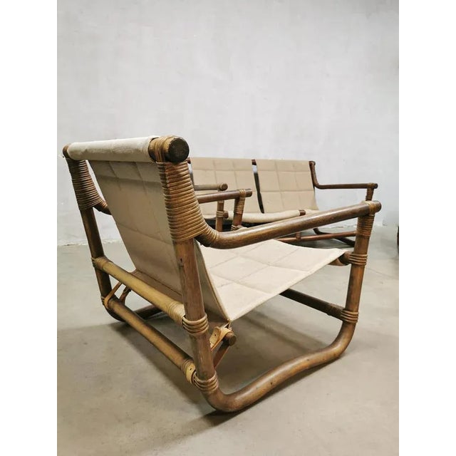Summer breeze! a beautiful and stylish vintage bamboo lounge set consisting of a men's & women's armchair, 2 seater sofa...