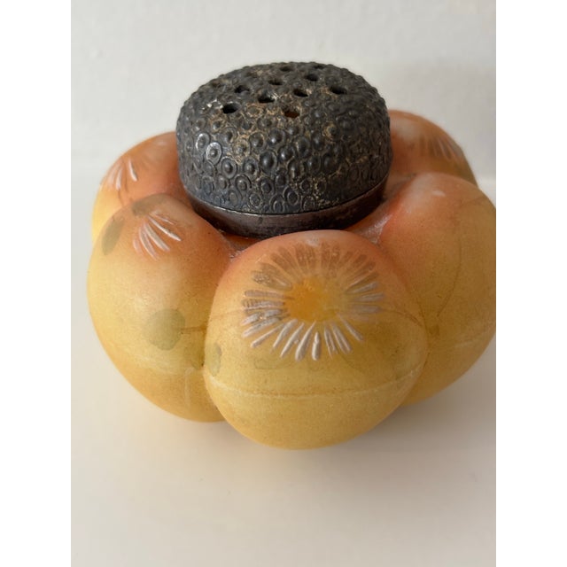 American Antique Mount Washington “Crown Milano” Glass Tomato Shaped Shaker With Original Pairpoint Lid-Great Uranium Glow! For Sale - Image 3 of 11