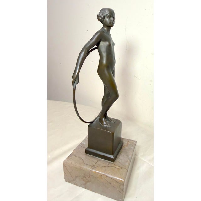 Metal Antique Artur Berger Dresden Germany Nude Lady With Ring Bronze Statue Sculpture For Sale - Image 7 of 16