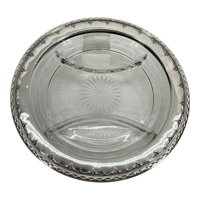 Early 20th Century Neoclassical Sterling Silver & Cut Glass Crudite Tray by Wallace For Sale