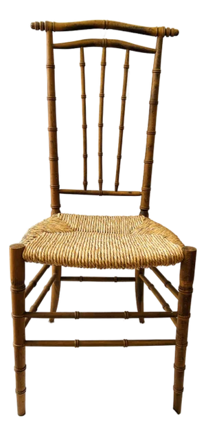 Vintage Midcentury Modern Faux Bamboo High Back Chair