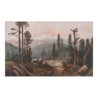 Turn of 20th Century Mt. Shasta Landscape With Deer by Anna Carver Bingham For Sale