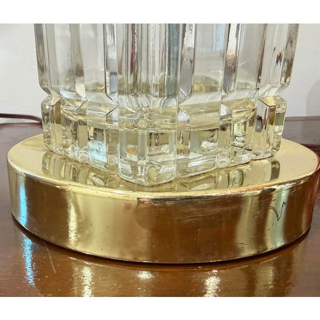 Vintage Portuguese Crystal Column Table Lamp - Faceted Stacked Block For Sale - Image 10 of 11