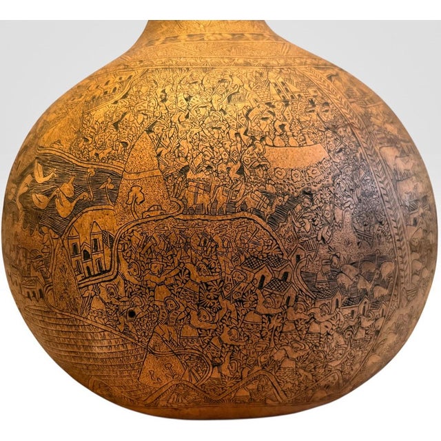 Wood Mid 20th Century Large Peruvian Folk Art Mate Burilado Hand-Carved Storytelling Gourd For Sale - Image 7 of 11