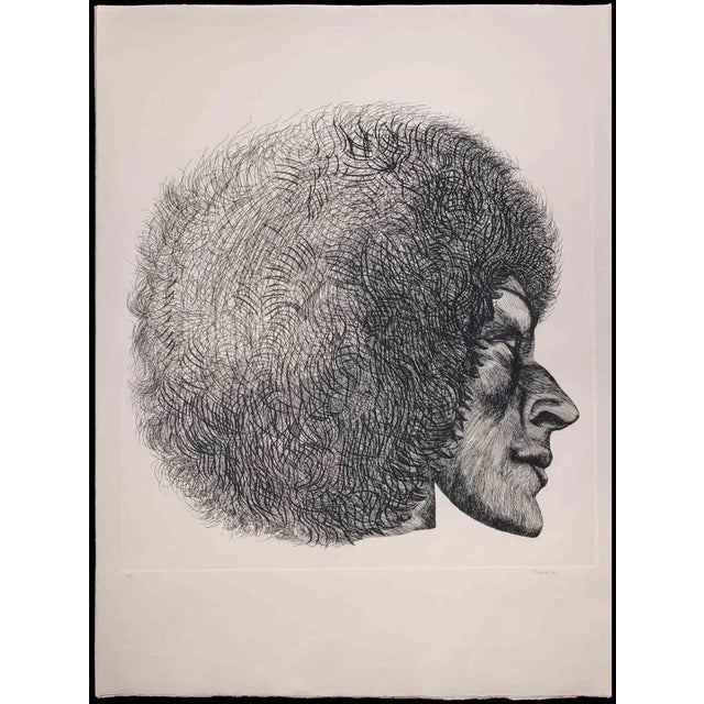 Profile is an original modern artwork realized by the Italian artist Giacomo Porzano (1925-2006) in 1972. Black and white...