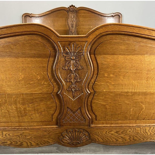 Vintage French Louis XVI Style Oak King Size Bed Frame with Carved Headboard For Sale - Image 4 of 14