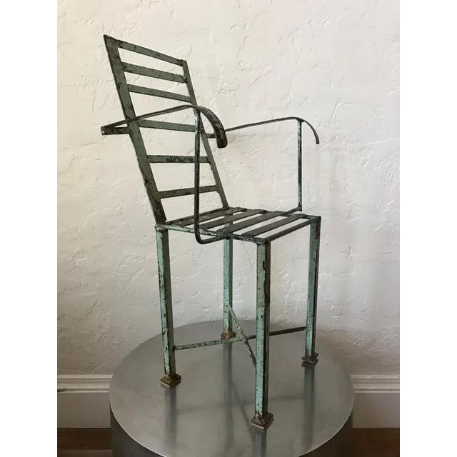 Intense small scale example of an early American Industrial machine age design welded chair with beautiful old world...