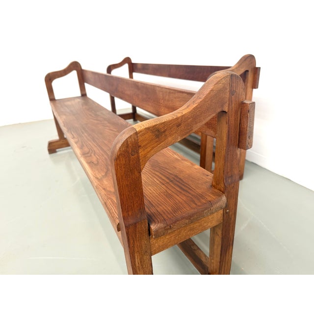 Vintage Oak Community Benches, 1950s, Set of 2 For Sale - Image 10 of 18