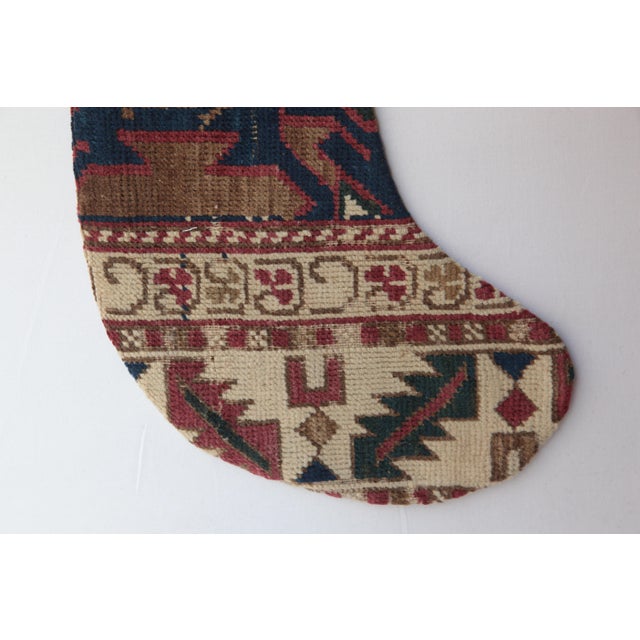 Rustic Holiday Wall Hanging Stocking From Antique Persian Rug Carpet For Sale - Image 4 of 6