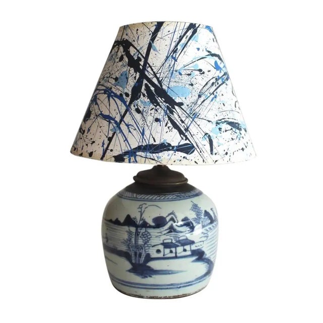 Early 19th century blue and white Canton table lamp.
