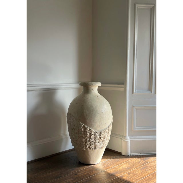 Mactan tessellated stone floor vase. Enormous in size but simplistic in style. Timeless and elegant. A one-off truly...