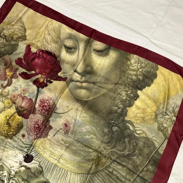 This amazing Flowers and Dancing Monkey Italian Silk Scarf with Border blends playful charm with elegance, featuring...