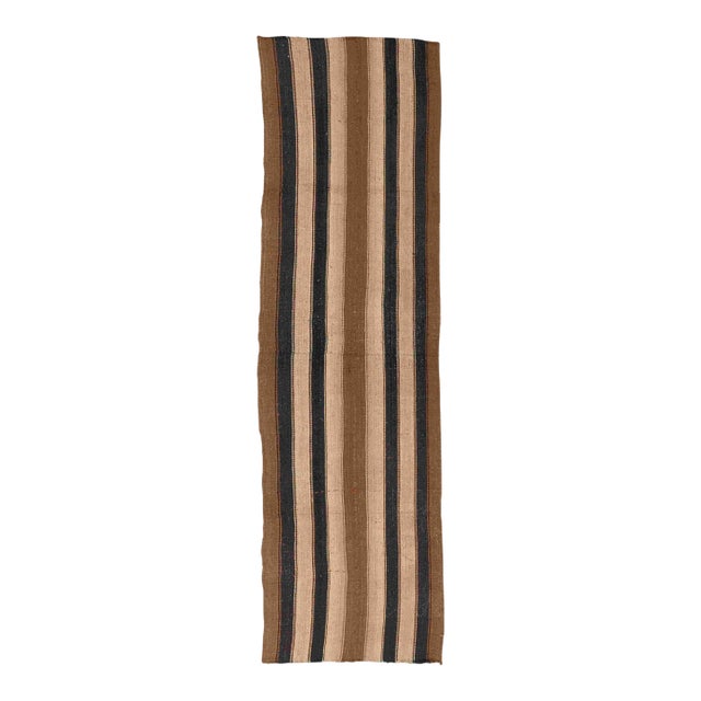 Striped Vintage Brown Kilim Runner - 2`6″ X 9`7″ Ft. For Sale