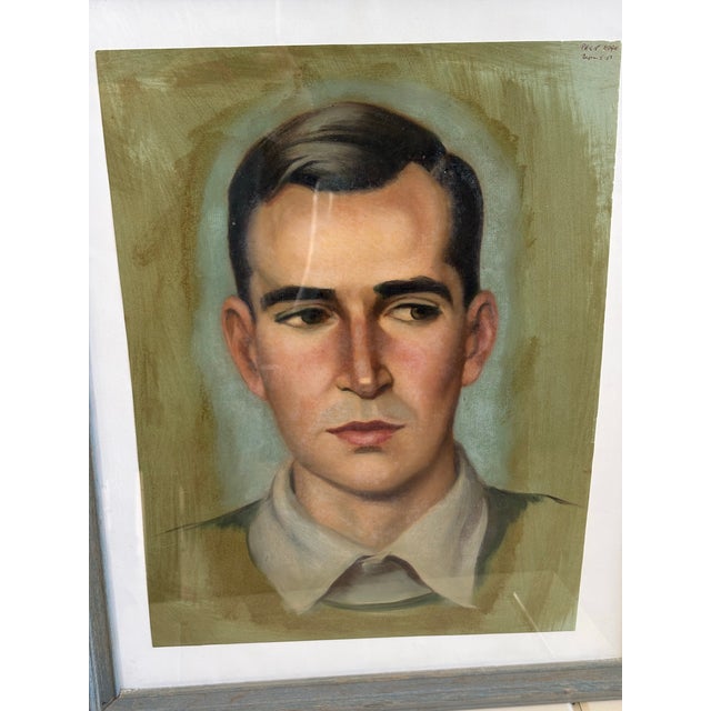 1950s Vintage Midcentury Framed Artisan Portrait of a Handsome Man For Sale - Image 5 of 7