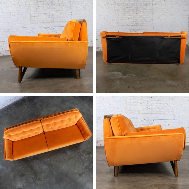 Mid-20th Century MCM Adrian Pearsall Style Gondola Sofa Orange Velveteen Fabric For Sale - Image 17 of 18