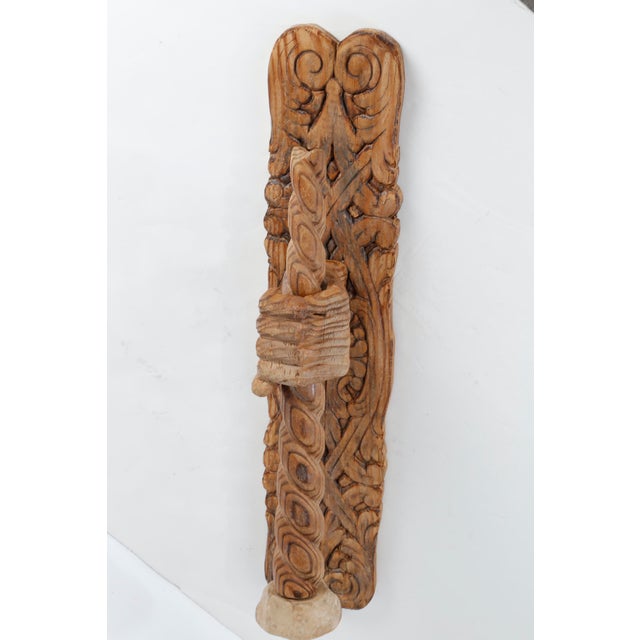1960s Vintage Hand-Carved Wooden Wall Candle Holder | Folk Art Rustic Architectural Wall Sculpture For Sale - Image 5 of 16