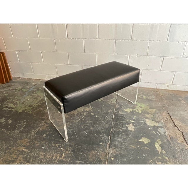 Mid-Century Modern Vintage Lucite, Chrome & Black Leather Bench With Storage Compartment, 1970s For Sale - Image 3 of 7