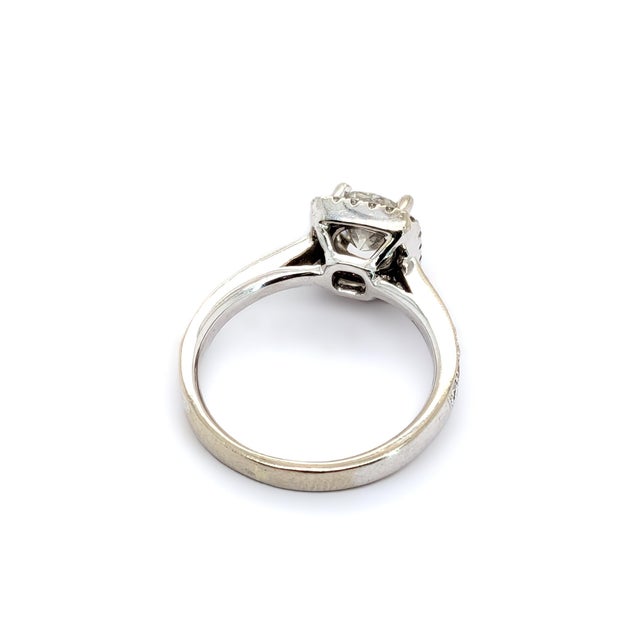 Early 21st Century 14k White Gold Halo Engagement Ring With ~1ct Natural Diamond - Size 5.5 For Sale - Image 5 of 7
