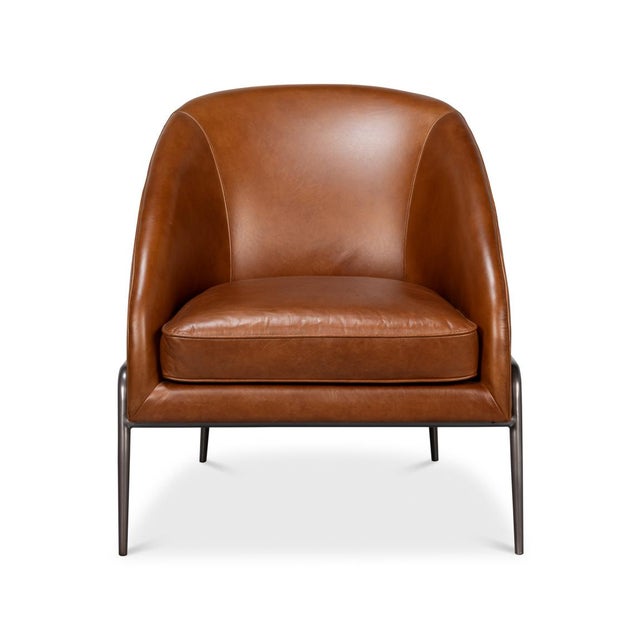 Upholstered in rich havana brown leather, this chair exudes a warm and inviting appeal. The sleek gun metal ron frame adds...