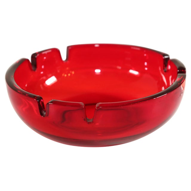 Vintage Mid-Century Glass Ruby Red Cigar Ashtray For Sale - Image 9 of 9