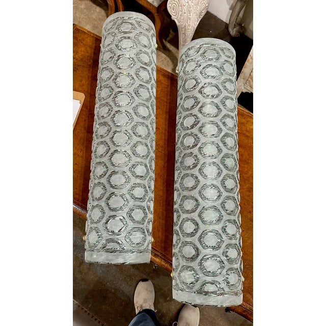 Blue Pair of Murano Blue Glass Hex Form Sconces For Sale - Image 8 of 8