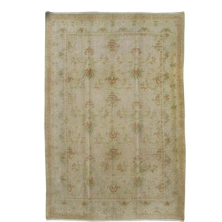 Antique Spanish Rug With Floral Yellow -Green, Light Brown, Acid Green and Ivory For Sale