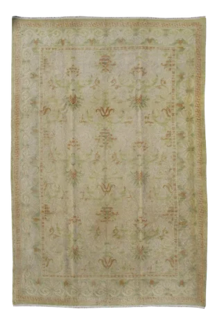 Antique Spanish Rug With Floral Yellow -Green, Light Brown, Acid Green and Ivory