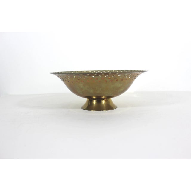 Boho Chic Vintage Pierced Edge Sunflower Enamel Brass Trinket Pedestal Dish For Sale - Image 3 of 8