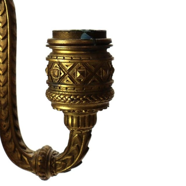 Bronze Pair of Antique French Gilt Bronze Dual-Candle Sconces With Royal Crown C1890 For Sale - Image 8 of 9