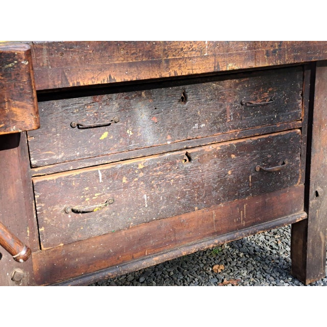 Antique Industrial Carpenters Workbench Kitchen Island For Sale - Image 11 of 14