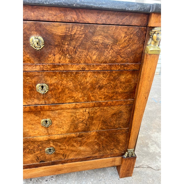 French 19th Century Empire Marble Top Burl Walnut Commode For Sale - Image 4 of 12