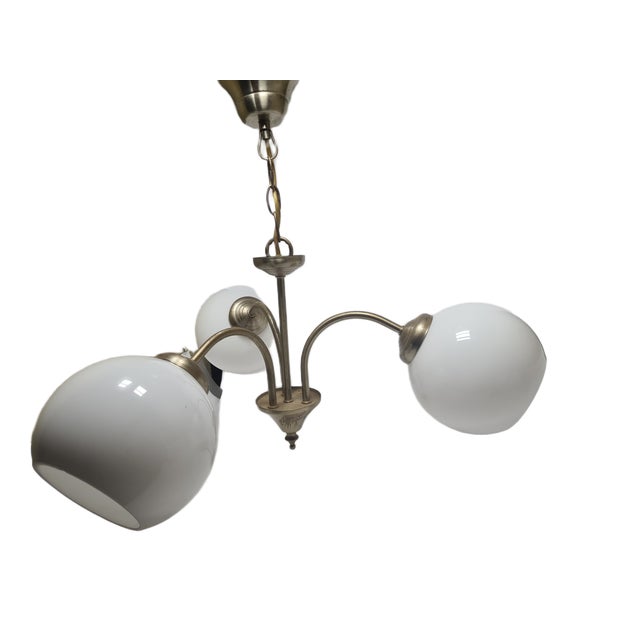 Art Deco Glass and Brass Chandelier, Poland, 1970s For Sale - Image 11 of 12