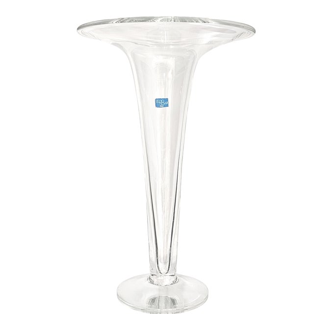 Italian Studio Nova 1996 Italian Crystal Trumpet Pedestal Vase – Modernist Clear Glass For Sale - Image 3 of 8