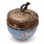 Portuguese opaline glass and silver dressing pot - 19th century. A circular, domed dressing pot or powder box in blue...