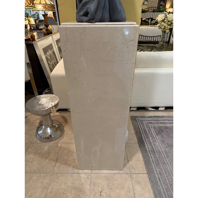 Cream Vintage Minimalist Solid Cream Marble Plinth Pedestal Column For Sale - Image 8 of 11