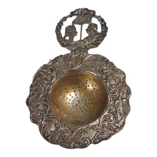 Antique Hanau Germany 800 Silver Figural Tea Strainer For Sale