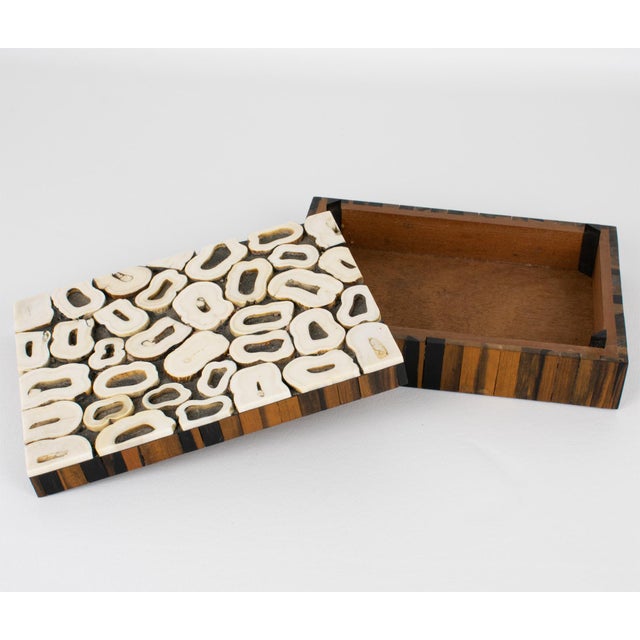 1930s French Art Deco Bone Marquetry and Macassar Wood Box For Sale - Image 5 of 11