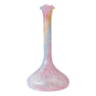 Vintage Pastel Pink Polychrome Murano Glass Flower Vase For Sale