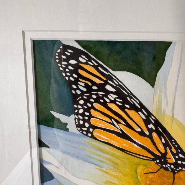 English Late 20th Century Signed Original Watercolor Botanical Butterfly Painting by Anita Joy (Anita Woodard), Framed For Sale - Image 3 of 10