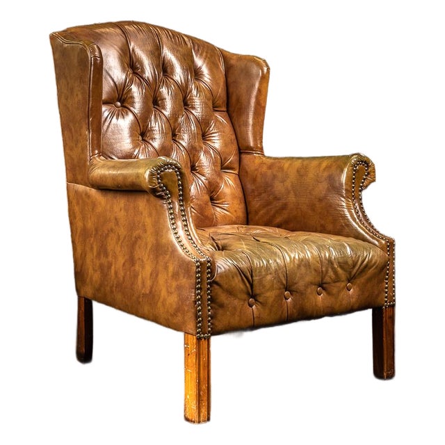 Vintage Tufted Leather Chesterfield Armchair in Camel Brown For Sale