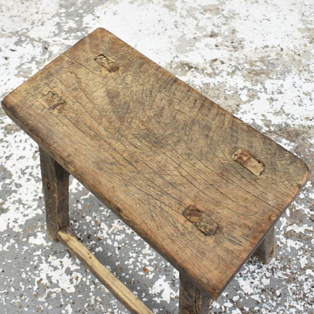 Rustic Large Rustic Elm Stool For Sale - Image 3 of 5
